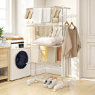 HOMCOM - Séchoir à vêtements 4 niveaux avec ailes latérales et roulettes pour intérieur/extérieur - blanc-Supports rabattables, ailes rotatives et pieds pliables pour un rangement facile 