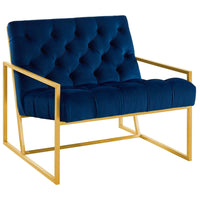 Modway - Bequest Acier inoxydable doré Performance Velvet Chaise d’accent - Marine-Chaise d’accent moderne à boutons