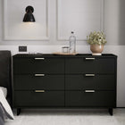 Manhattan Comfort - Granville commode moderne double large de 55,04 po - noir-Comprend 6 tiroirs à extension totale avec tiroir supérieur conçu avec des lignes verticales texturées en relief fabriqué en bois massif