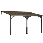 Outsunny - Tonnelle adossée 13 pi l x 10 pi L - pergola extérieure murale à toit rigide - brun-La conception adossée sécurise le mur et le sol pour une efficacité optimale de l'espace