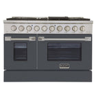 Kucht - 48 po Série KNG Cuisinière Pro Style au gaz propane - Acier inoxydable/Gris ciment-Cuisinez et pâtissez comme un professionnel grâce à deux fours séparés dotés de larges vitres. Le four principal est un four robuste en porcelaine bleue d’une capacité de 4,2 pi³, tandis que le four latéral supplémentaire offre une capacité de 2,5 pi³