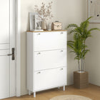 HOMCOM - Armoire à chaussures avec 3 tiroirs basculants pour 24 paires - blanc-Le plateau offre un espace supplémentaire d'exposition et de rangement 