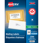 Avery 45004 Étiquettes d'adresse pour copieur, blanches, 2-13/16" x 1", 3,300/pqt-Gagnez un temps précieux lors de l'adressage.
