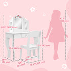Qaba - Coiffeuse pour enfants avec miroir à trois volets, chaise - blanc-Le tiroir inclus aide à organiser les accessoires et souvenirs  
