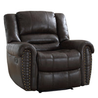 Ebello - Chemika Fauteuil inclinable manuel grand format classique de 40,9 po avec rembourrage ultra-doux et clous décoratifs, brun foncé-Cadre combinant bois massif et bois manufacturé offrant une base robuste