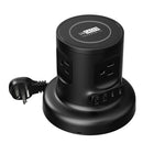 Uncaged Ergonomics - Multiprise rétractable sans fil avec gestion automatique des câbles et chargeur sans fil - Noir-Hub d'alimentation 9 en 1 : 4 prises secteur, 2 ports USB-A, 2 ports de charge rapide USB-C PD (20 W), plus un tapis de charge sans fil de 15 W