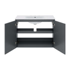 Modway - Bryn Support mural de 36" Vanette de salle de bain - Gris blanc-Trous de robinet centraux 8"