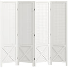 HOMCOM - Paravent autoportant 4 panneaux avec présentoir à panneaux perforés pour bureau à domicile - blanc-Le design à quatre panneaux crée un espace personnel ou divise facilement les grandes pièces  
