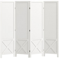 HOMCOM - Paravent autoportant 4 panneaux avec présentoir à panneaux perforés pour bureau à domicile - blanc-Le design à quatre panneaux crée un espace personnel ou divise facilement les grandes pièces  
