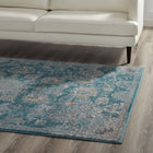 Modway - Cynara Médaillon vintage floral vieilli Tapis de 5 pi l x 8 pi L - Bleu argenté, sarcelle et beige-Dessous en caoutchouc de prise