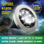Bell + Howell - Lumières de chemin d’extérieur à disque pivotant à énergie solaire avec 8 ampoules LED - Paquet de 4-Construction durable en acier inoxydable résistant à l’eau : Construites en acier inoxydable de haute qualité et résistantes à l’humidité, ces lumières résistent aux conditions extérieures pour des performances fiables et durables