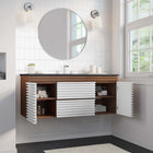 Modway - Render Fixation murale de 48" Vanette de salle de bain - Noyer blanc Noir-Tiroirs à extension complète