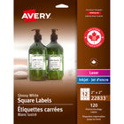 Étiquettes carrées brillantes Avery – 2 po x 2 po – blanches – 120 étiquettes-Étiquettes carrées blanches et lustrées