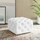 Modway - Amour Carré de boutons touffonnés Imitation cuir Ottoman - Blanc-Rembourrage en faux cuir