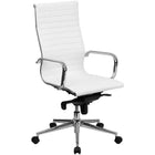 Nicer Interior - chaise de bureau à dossier haut de style groupe nervuré - blanc-Recouvert de cuir PU blanc élégant pour un look épuré et moderne