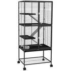 PawHut - Cage à 4 niveaux pour furets, rats et cochons d’Inde 24 po L x 18 po l x 53,5 po H - gris-Se déplace facilement grâce aux roulettes, deux roues avec freins 
