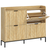 HOMCOM - Armoire à chaussures mince pour entrée et couloir - chêne-Peut contenir jusqu'à 16 paires de chaussures dans quatre tiroirs basculants 