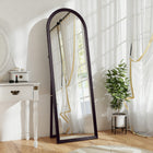HOMCOM - Miroir corporel arqué - 21 po l x 64 po H - finition bois brun-Fabriqué avec du verre trempé HD et un film incassable pour plus de sécurité 