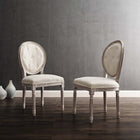 Modway - Arise Français vintage Tissu rembourré Fauteuil d’appoint de salle à manger Ensemble de 2 - Beige-Bordure en losange touffée à boutons