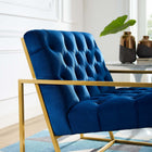 Modway - Bequest Acier inoxydable doré Performance Velvet Chaise d’accent - Marine-Touffage élégant et profond à boutons