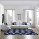 Modway - Marja Treillis marocain Tapis de comédie 8 pi l x 10 pi L - Marine et Ivoire-Tissage serré à poil bas