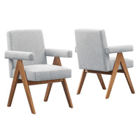 Modway - Lyra Tissu Chaise de salle à manger Ensemble de 2 - Tissu gris clair-Conception ergonomique pour le confort