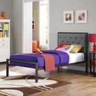Modway - Mia Tissu Lit simple, Brun Gris-Système de soutien de matelas en tige d’acier