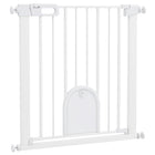 PawHut - Barrière pour animaux extra large 30"-32" L avec petite porte - 30" H - Blanc-Cette barrière de sécurité pour escaliers permet à la porte de s’ouvrir dans les deux directions