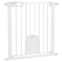 PawHut - Barrière pour animaux extra large 30"-32" L avec petite porte - 30" H - Blanc-Cette barrière de sécurité pour escaliers permet à la porte de s’ouvrir dans les deux directions