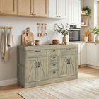 HOMCOM - Buffet de style ferme 55 po avec portes de grange et tiroirs - grain de bois gris-Apportez une touche de charme fermier à votre cuisine avec des portes de grange et des poignées vintage 