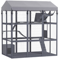 PawHut - Grand catio 81 po H avec plancher pour empêcher les évasions, nettoyage facile-Le design du sol empêche les chats de creuser et de s'échapper 