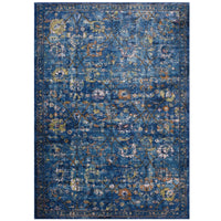 Modway - Minu Treillis floral vieilli Tapis de 5 pi l x 8 pi L - Bleu foncé, jaune et orange-Tapis à treillis floral vieilli