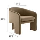 Modway - Greer Velours Performance Rembourré Fauteuil d’accent - Taupe-Rembourrage résistant aux taches