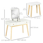 HOMCOM - Coiffeuse avec miroir rabattable et tabouret rembourré - 39,4 po L x 17,7 po l x 46,5 po H - blanc-Le miroir à rabat peut être fermé lorsqu’il n’est pas utilisé 