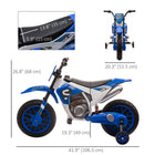 Aosom - moto électrique dirt bike pour enfants 12v, moto électrique à batterie - bleu-Roulettes amovibles pour l'entraînement à la conduite 
