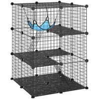 PawHut - Cage pour chat à 3 niveaux, avec 3 portes, échelles, hamac - noir-Personnalisez librement la disposition avec des panneaux modulaires pour un espace pour animaux unique 