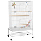 PawHut - Cage à oiseaux 52 po H avec support roulant, jouets, plateau amovible, étagère de rangement - blanc-Espace de vie spacieux et espacement des barreaux de 0,4 po (1 cm), pour les mandarins, inséparables, canaris, perruches ondulées, perruches et plus encore 