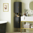 Kleankin - Armoire colonne de salle de bain autoportante 67 po H - noir-Étagère intérieure réglable dans l'armoire inférieure pour un rangement personnalisé 