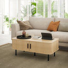 HOMCOM - Table basse avec rangement et portes coulissantes - chêne-Le design anti-basculement améliore la sécurité lors de l'utilisation quotidienne