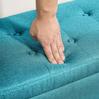 HOMCOM - Banc de rangement avec pouf à dessus rabattable - vert-Matériau : Tissu polyester aspect lin, bois de caoutchouc 