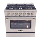 Kucht - 36 po Série KNG Cuisinière Pro Style au gaz naturel - Acier inoxydable-Cuisinière à gaz 6 brûleurs incluant un brûleur double de 20 000 BTU TrueSimmer, un brûleur de 15 000 BTU, un brûleur de 12 000 BTU, deux brûleurs de 9 000 BTU et un brûleur de 6 000 BTU pour un mijotage délicat