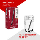 uni-ball – Stylos à bille roulante Vision – 0,5 mm – noir – paquet de 12-Pointe en acier inoxydable durable