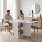 HOMCOM - Table à manger pliante à abattant avec étagères à 2 niveaux et roulettes pour 2-4 personnes - blanc-Peut accueillir jusqu'à six personnes