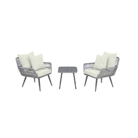Manhattan Comfort - Ensemble moderne de patio Cannes pour 2 personnes avec table d’appoint - gris et crème - lot de 3-Ensemble de patio moderne 3 pièces avec 2 fauteuils et 1 table d’appoint