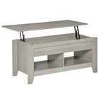HOMCOM - Table basse relevable avec rangement caché et étagères ouvertes - gris clair-Table basse à plateau relevable avec espace de rangement caché pour stocker vos objets domestiques