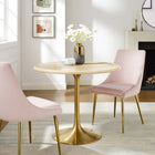 Modway - Lippa Rond de 36 po Faux travertin Table à manger, Travertin d’or-Tampon feutre non marquant