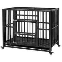 PawHut - Cage pour chien robuste 37 po avec roulettes pour petits et moyens chiens-Pliable pour un rangement efficace, vous faisant gagner de la place 