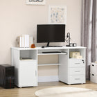 HOMCOM - Bureau d'ordinateur avec tiroirs - 57,1 po L x 19,7 po l x 29,5 po H - blanc-Grand espace de rangement : 1 plateau pour clavier, 1 armoire, 3 tiroirs, 2 étagères ouvertes 