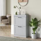 HOMCOM - Armoire à chaussures étroite avec tiroirs basculants et étagère réglable pour entrée - gris-Les étagères intérieures réglables sur 2 niveaux sont amovibles pour ranger différents types de chaussures 