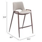 Zuo - Desi Tabouret de comptoir - Beige/Noyer - Ensemble de 2-7